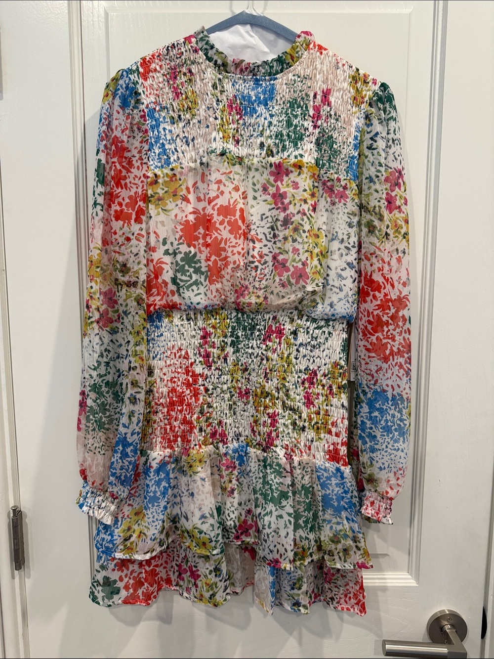 NWT Aqua Multicolor Floral Ruffled Long-Sleeve Mini Dress SZ: Small - Picture 2 of 4